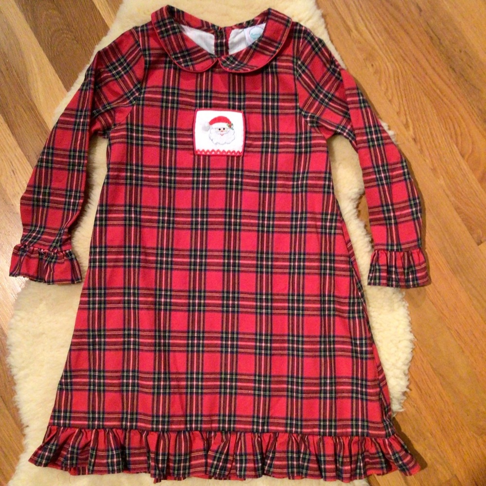Southern Smocked Co. plaid Christmas Santa dress